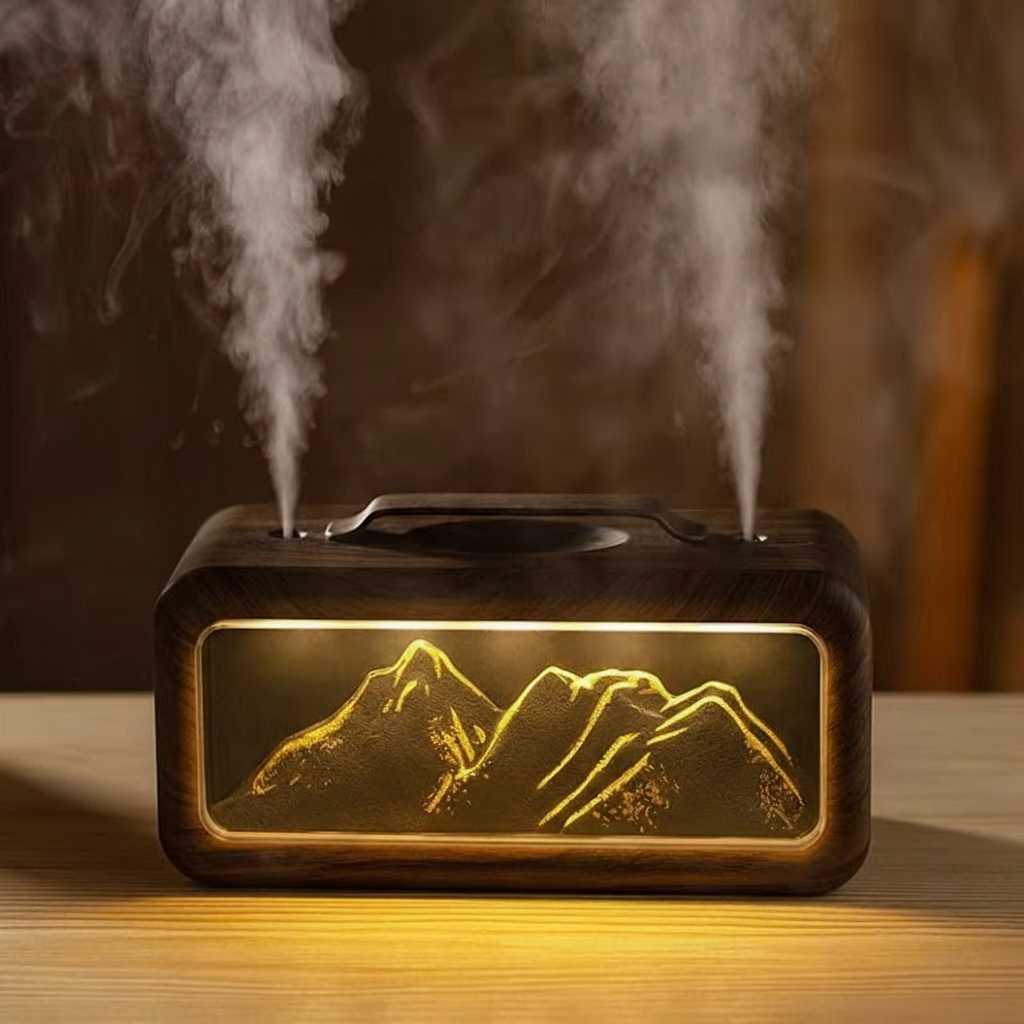 🌿 AlpineMist 600ml Dual Spray Humidifier – Snow Mountain Aroma Diffuser