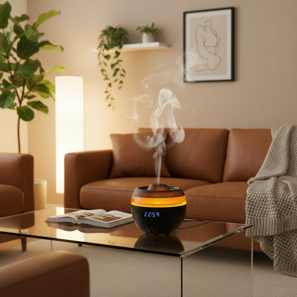 🌿GlowMist 5-in-1 Smart Diffuser & Clock – Essential Oil Humidifier with Flame Light Ambiance