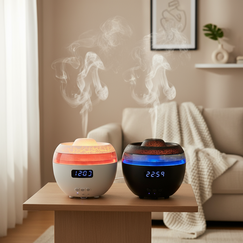 🌿GlowMist 5-in-1 Smart Diffuser & Clock – Essential Oil Humidifier with Flame Light Ambiance