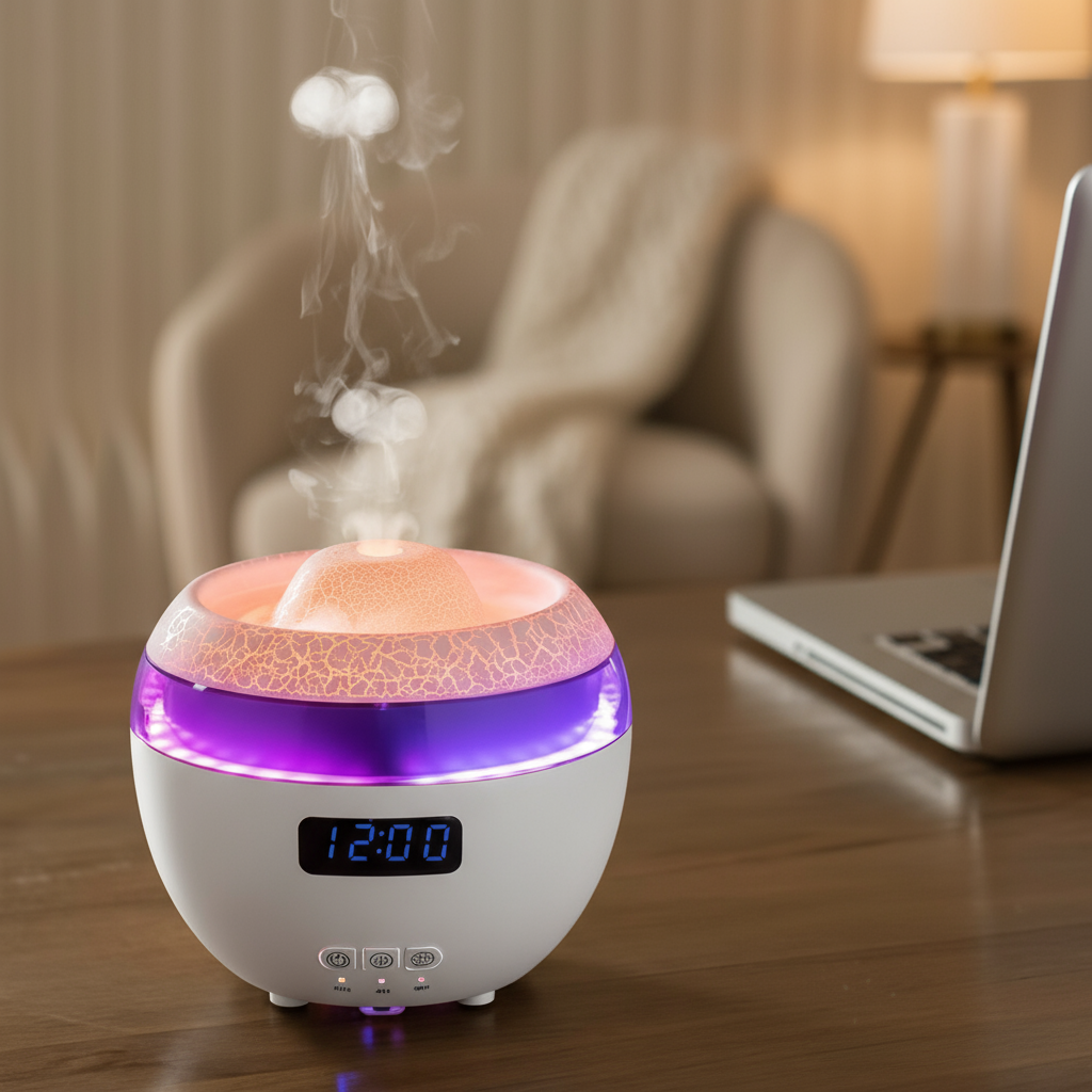 🌿GlowMist 5-in-1 Smart Diffuser & Clock – Essential Oil Humidifier with Flame Light Ambiance