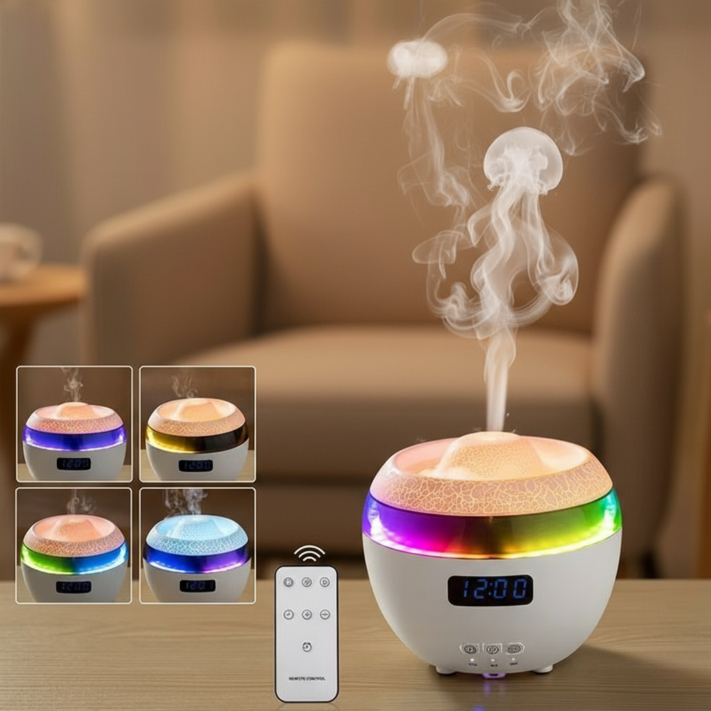 🌿GlowMist 5-in-1 Smart Diffuser & Clock – Essential Oil Humidifier with Flame Light Ambiance