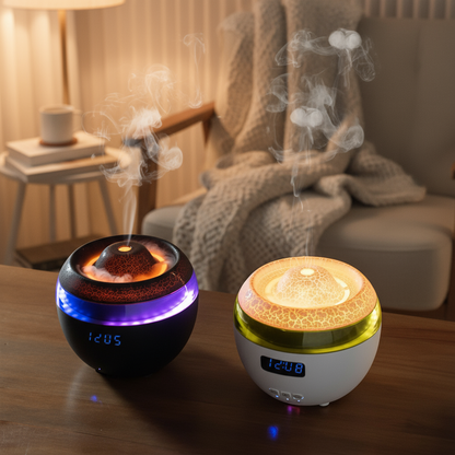 🌿GlowMist 5-in-1 Smart Diffuser & Clock – Essential Oil Humidifier with Flame Light Ambiance