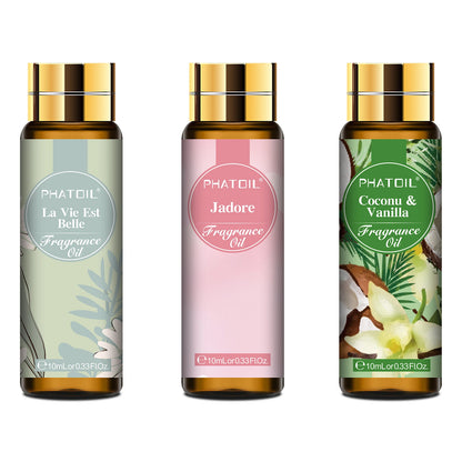 PHATOIL 3PCS Fragrance Oils Set - 10ml Coconut Vanilla,White Musk,Black Opiumm Aroma Essential Oil For Diffuser Aromatherapy