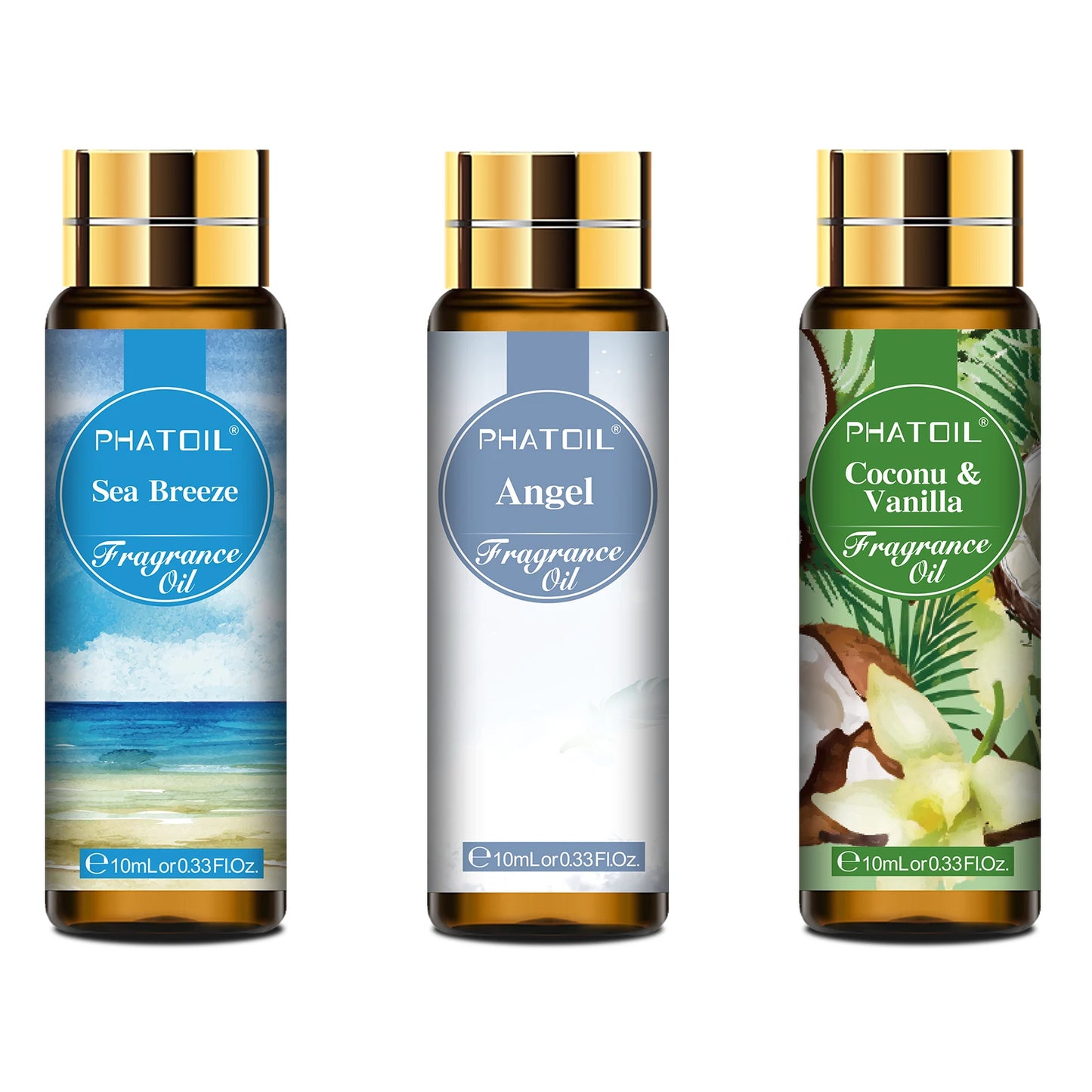 PHATOIL 3PCS Fragrance Oils Set - 10ml Coconut Vanilla,White Musk,Black Opiumm Aroma Essential Oil For Diffuser Aromatherapy