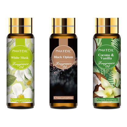 PHATOIL 3PCS Fragrance Oils Set - 10ml Coconut Vanilla,White Musk,Black Opiumm Aroma Essential Oil For Diffuser Aromatherapy