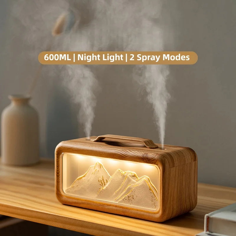 🌿 AlpineMist 600ml Dual Spray Humidifier – Snow Mountain Aroma Diffuser
