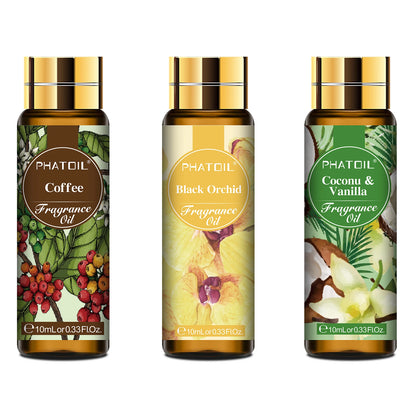 PHATOIL 3PCS Fragrance Oils Set - 10ml Coconut Vanilla,White Musk,Black Opiumm Aroma Essential Oil For Diffuser Aromatherapy