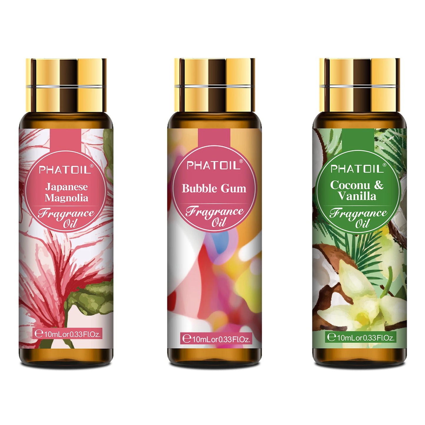 PHATOIL 3PCS Fragrance Oils Set - 10ml Coconut Vanilla,White Musk,Black Opiumm Aroma Essential Oil For Diffuser Aromatherapy