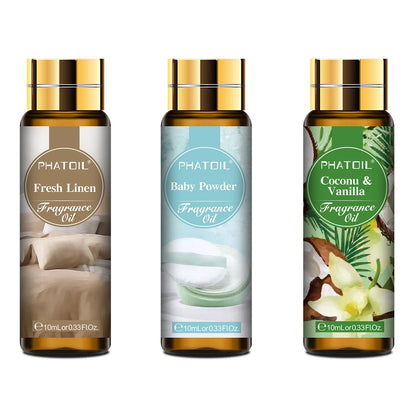 PHATOIL 3PCS Fragrance Oils Set - 10ml Coconut Vanilla,White Musk,Black Opiumm Aroma Essential Oil For Diffuser Aromatherapy
