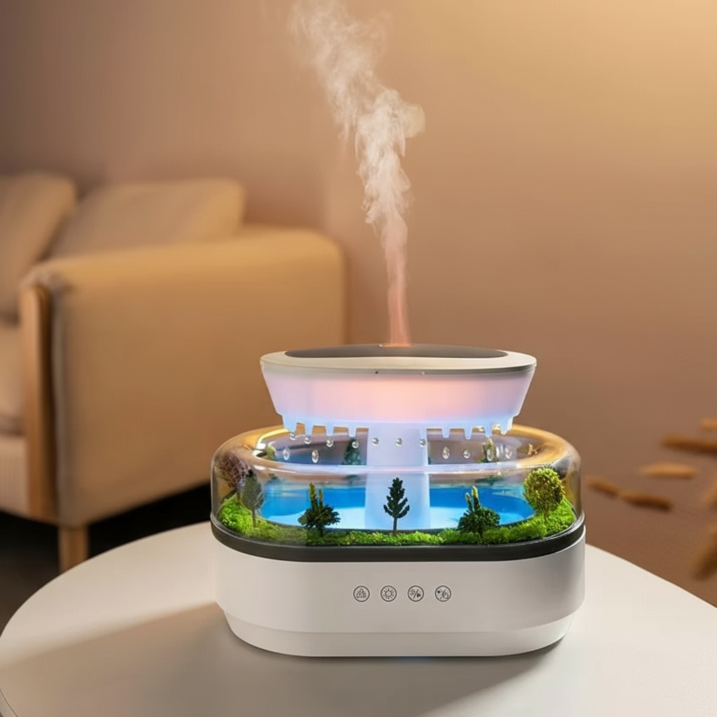🌙 SleepWave Raindrop Humidifier – Essential Oil Diffuser with Calming Lights & Whisper-Quiet Mist